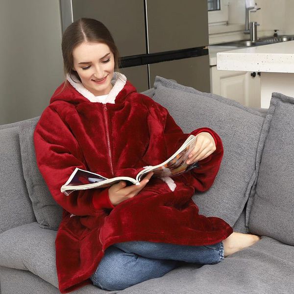 

oversized hoodies sweatshirt women winter fleece giant tv blanket with sleeves pullover men homewear hoodie sweatshirts women's sleepwe, Black;red