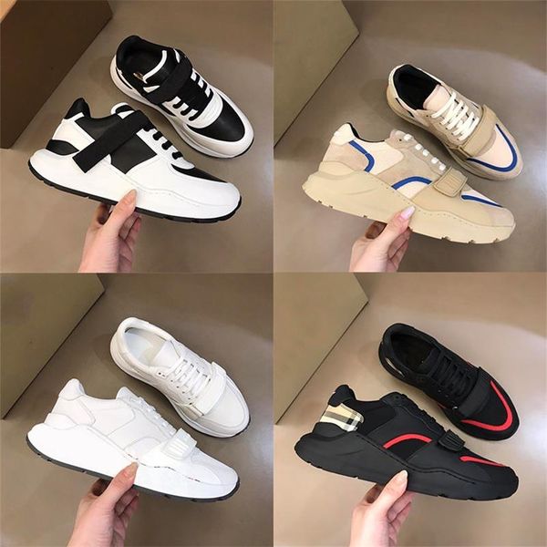 

designer sneakers brand casual shoes vintage striped square velcro leather chunky men women season shades lace-up trainers platform trainers, Black