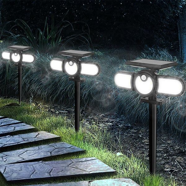 

lawn lamps 140 cob outdoor solar lights three head lighting ground lamp pir motion sensor landscape spotlights for garden courtyard