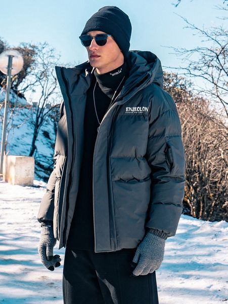 

men letter graphic zipper drawstring hooded puffer coat m5yo#, Black;brown