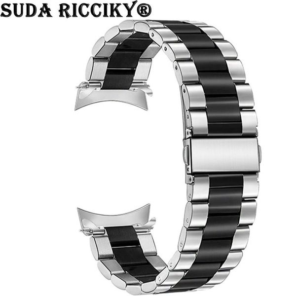 

watch bands no gaps solid stainless steel watchband for samsung galaxy watch3 45mm hand detach strap quick release band 3 wristband, Black;brown