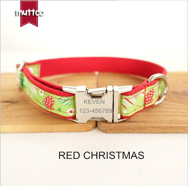 

red christmas dog collar engraved customized puppy idtag antilost personalized nameplate collars for small large pet dogs & leashes