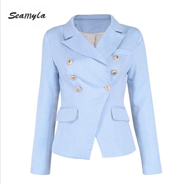 

women's suits & blazers seamyla fashion long sleeve linen 2021 gold button double breasted notched slim women casual runway jackets, White;black