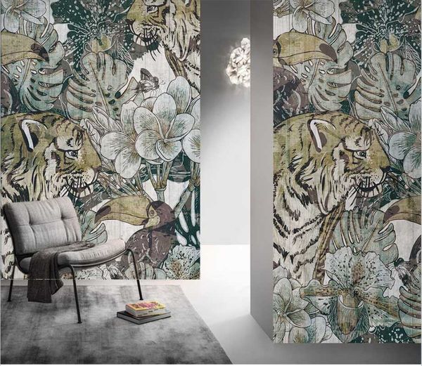 

wallpapers custom wallpaper home decoration mural southeast asia plant leaf tiger behind living room bedroom 3d