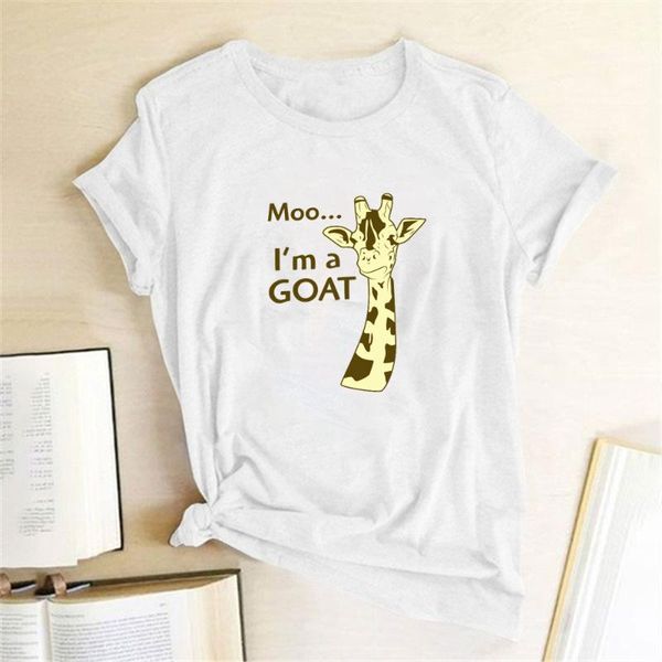 

women's t-shirt moo... i' a goat print t-shirts women clothes summer graphic tees funny t shirt woman cotton camisetas mujer vera, White