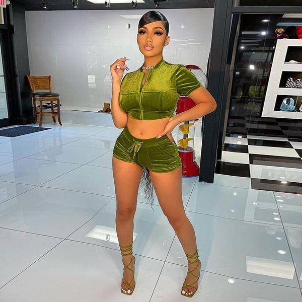 

women's tracksuits fall clothes two-piece set women short sleeve crop shorts sets fitness juicy coutoure tracksuit streetwear whole, Gray