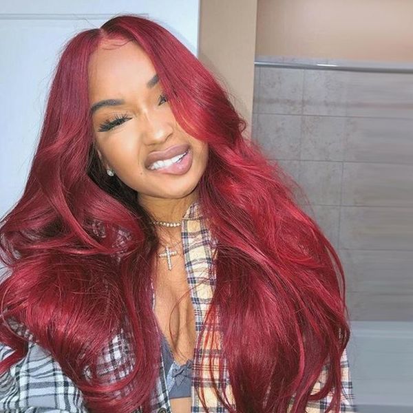 

lace wigs burgundy red hair for women 180%density body wave 13*6 frontal daily human nature brazilian, Black;brown