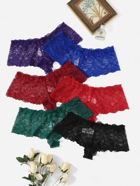 

6pack plus floral lace panty set v2zk#, Black;white