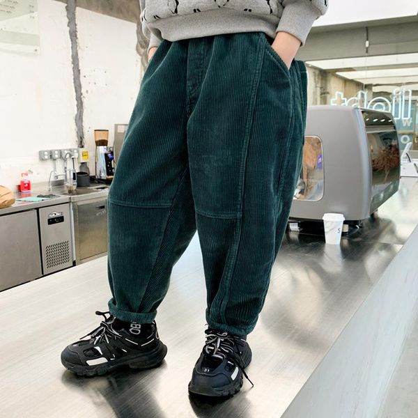 

trousers boys plus velvet pants 2021 korean version thick corduroy autumn winter clothes teen casual 6 8 10y, Blue