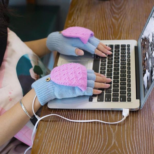 

ski gloves wool warm usb heating hand warmers winter fingerless half electric mittens lapt6z1