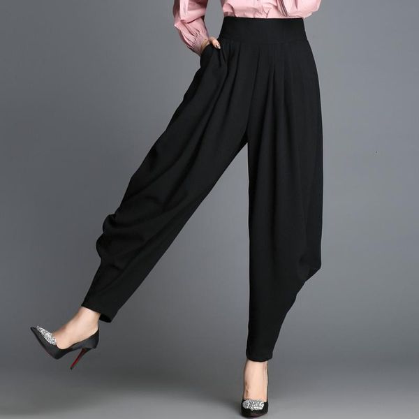 

women's pants & capris [ewq] 2021 spring and autumn korean style fashion trend black harem elastic waist large size high trousers ql891, Black;white