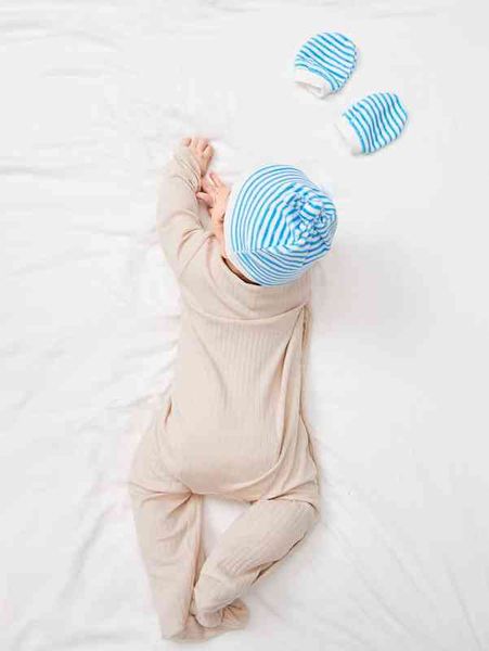 

baby striped print hat & gloves she01, Yellow