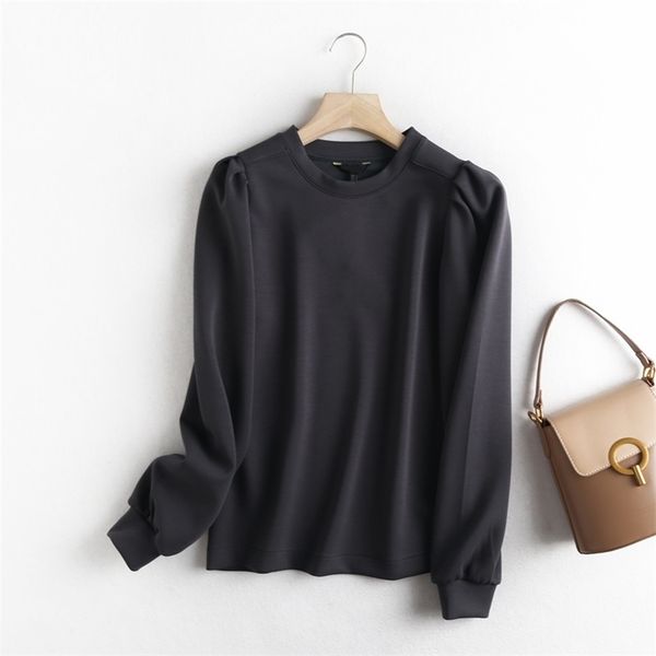 

tangada women gray sweatshirts puff long sleeve o neck loose pullovers female 6d37 210728, Black