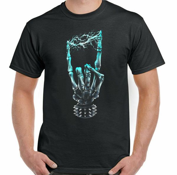 

rock t-shirt electric music mens skull guitar biker heavy death metal, White;black
