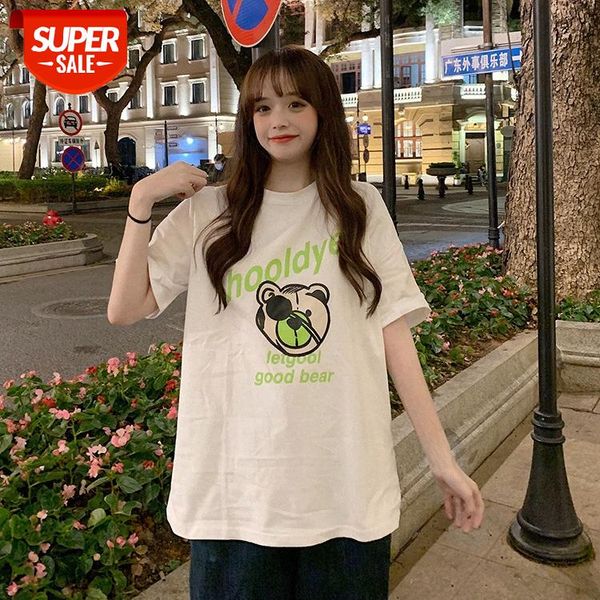 

white blouse female new korean version loose and thin bear print short-sleeved t-shirt with a bottoming shirt tide #zz6z