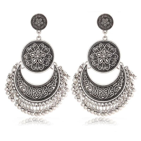 

dangle & chandelier bohemian tassel earrings for women fashion jewelry vintage big round statement fringed drop earring female jewellery 202, Silver