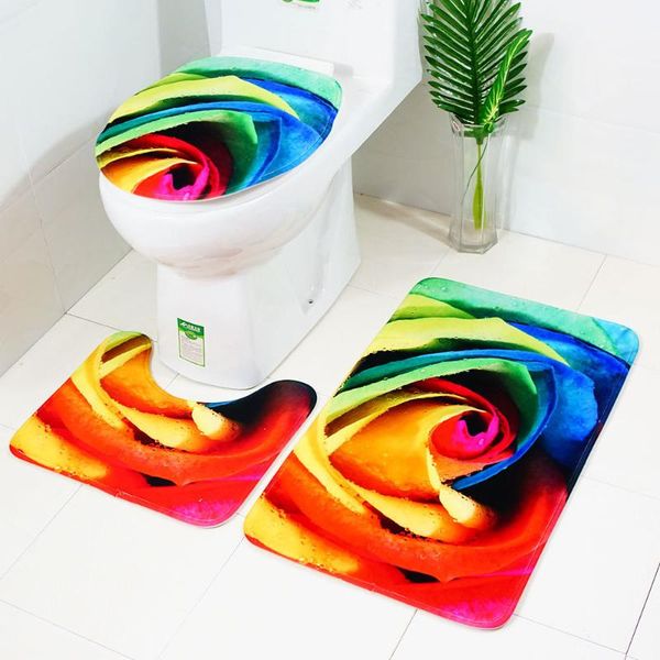 

rose bath mats valentine's day 3 piece bathroom set rug anti slip carpet for home decor toilet mat 3d zm225