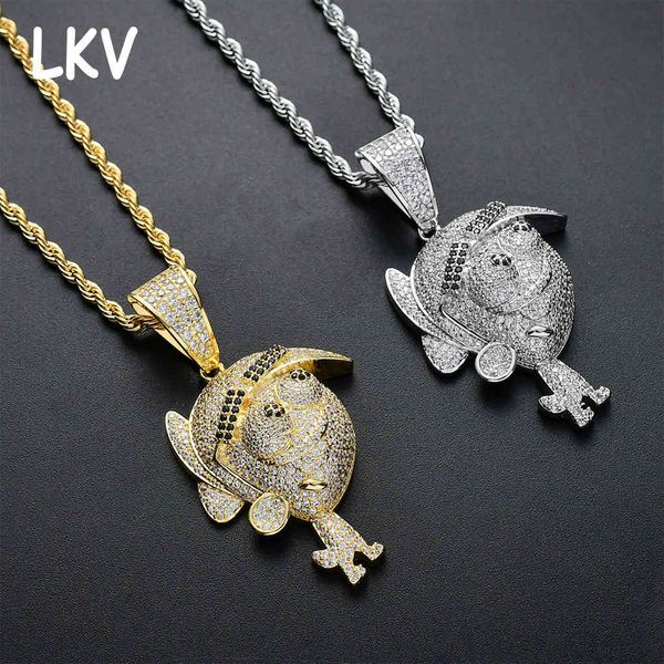 

hip hop cartoon 3d animation fandou family pendant copper zircon couple hiphop necklace, Silver
