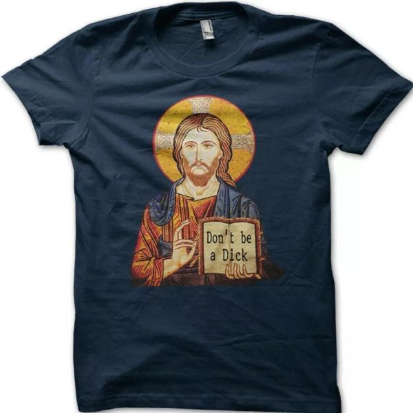 

JESUS says don't be a dick funny printed cotton t-shirt 9058, White;black