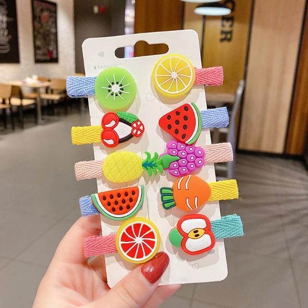 

hair accessories 10pcs/set toddler clips kawaii baby cute fruit design hairpin ribbon lined no damage to for girls headwear, Slivery;white