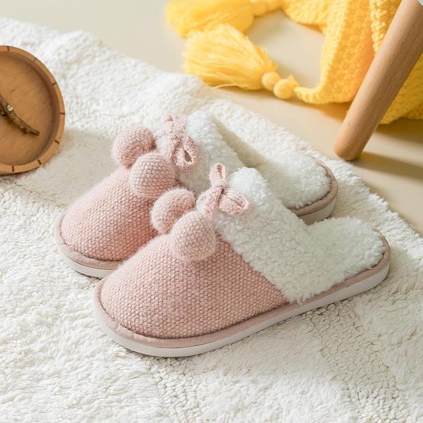 

women's winter indoor warm flat shoes short plush casual slippers home bedroom simple cotton soft bottom, Black