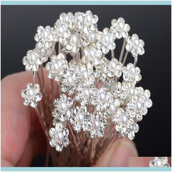 

headbands jewelry20pcs fashion wedding bridal pearl flower clear crystal rhinestone pins clips bridesmaid wear jewelry hair aessories drop d, Silver