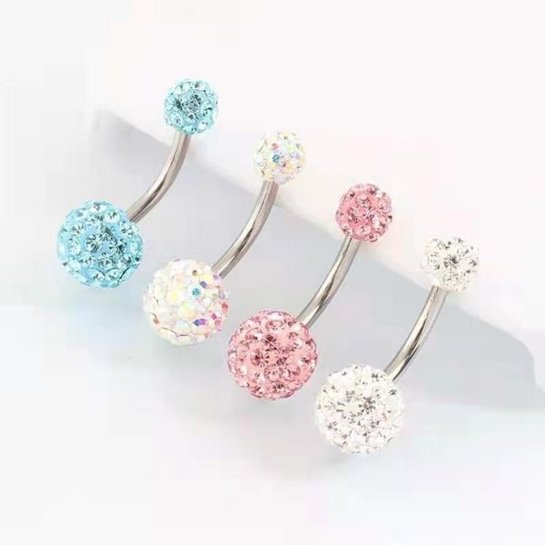 

fashion shambhala ball full drill curved rod navel ring stainless steel puncture jewelry