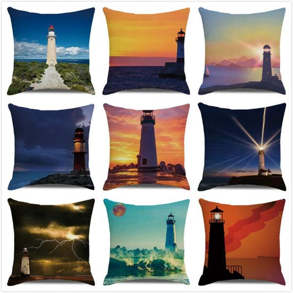 

cushion/decorative pillow wholesale 45cm*45cm coastal lighthouse landscape linen/cotton throw covers cushion cover home decor pillowcase