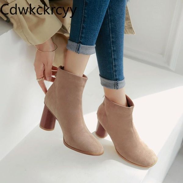 

boots winter the fashion round head heel black suede plus cashmere keep warm high women 34-48