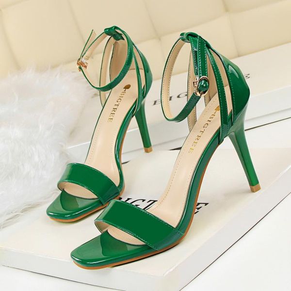 

women pumps 2021 high heels patent leather shoes ankle strap sandals party red dress, Black