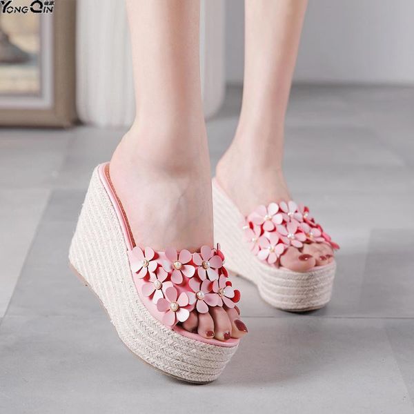 

summer flowers wedge high-heeled sandals open-toed women's shoes, Black