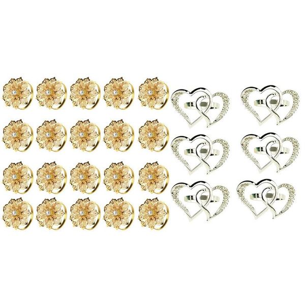 

napkin rings 26 pcs ring for valentine's day party dinner table decoration, 20 flower-gold & 6 heart-shaped silver