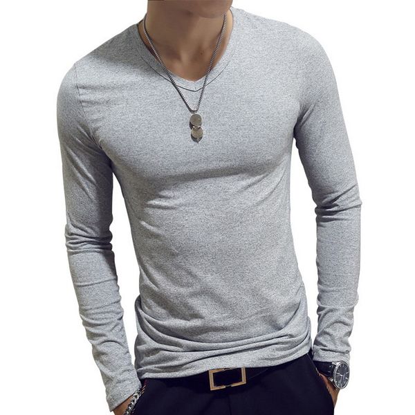

men's slim fit o neck long sleeve muscle tee shirts spring autumn men male solid color gym basic plain casual t-shirt, White;black