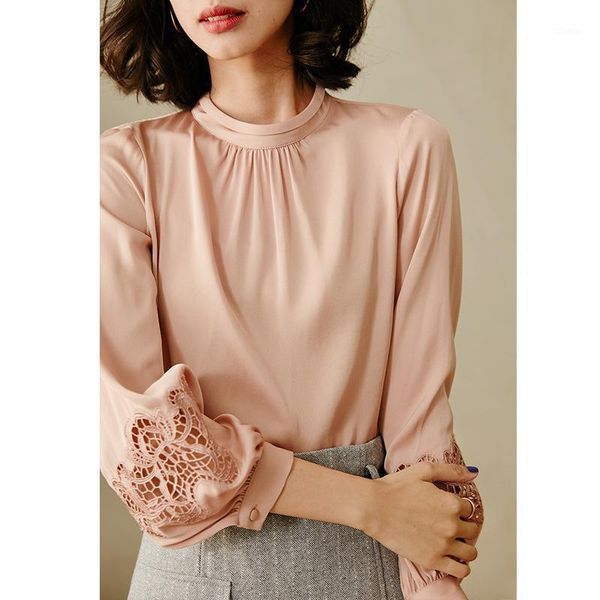 

women's blouses & shirts women blouse real silk shirt clothes 2021 spring autumn vintage lace blusas mujer de moda yy2815, White