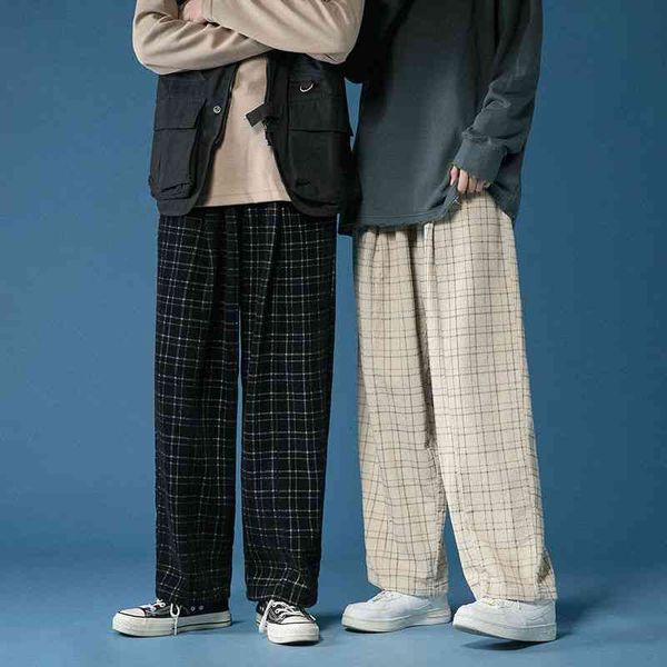 

men's pants cotton corduroy fashion rest retro casual men streetwear loose hip-hop straight wide-leg mens trousers bxfx, Black