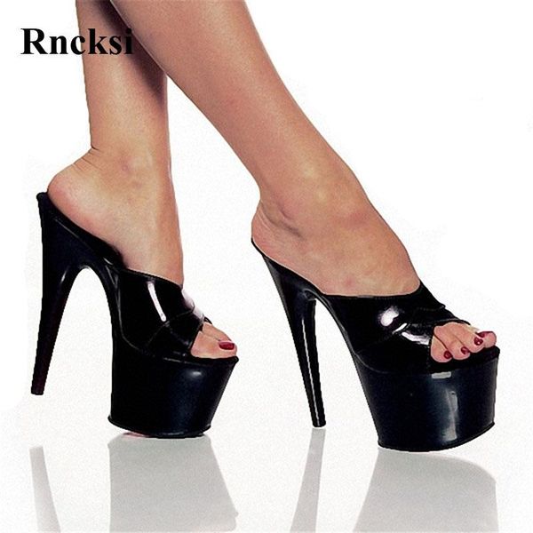 

rncksi black women high platform open toe wedges shoes 17cm high-heeled fashion slippers