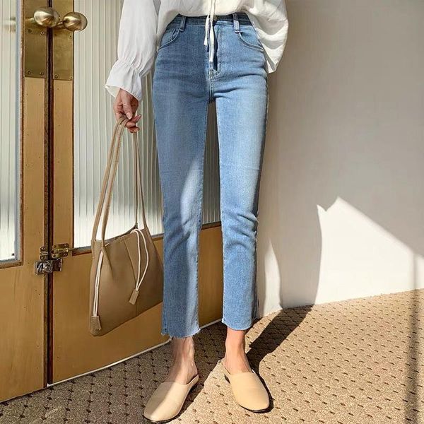 

women's jeans summer autumn casual streetwear skinny straight for women korean style chic ankle leangth slim lady, Blue