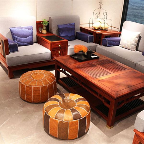 

cushion/decorative pillow moroccan pu leather pouf embroider craft ottoman footstool round large 55*55*30cm artificial unstuffed cushion