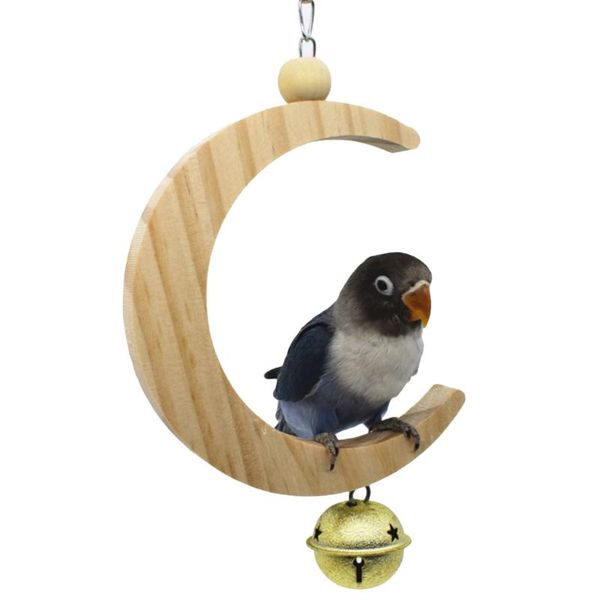 

other bird supplies parrot swing perch stand toy moon shape hanging hammock bell pet cage wooden training claw feet grinding stick