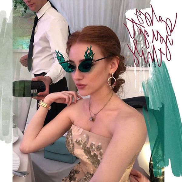 

sunglasses flame women rimless cat eye sunglass wide side vintage woman sunglasses red sun glasses men, Black