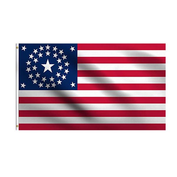 34 звезда США круговой союз Гражданская война Флаг яркий цвет УФ-исчезновения устойчиво к двойным сшитым украшением баннер 90x150см спортивный цифровой печати оптом