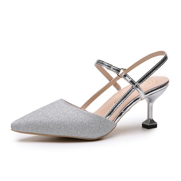 

dress shoes gold silver shiny sequin slingback women pointed toe party pumps 2021 evening high heels stiletto, Black
