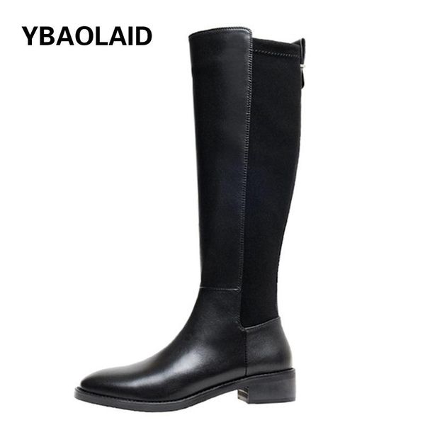 

boots cow leather casual all-match high heel knee-length 2021 suede round toe mid-heel thick handsome knight, Black