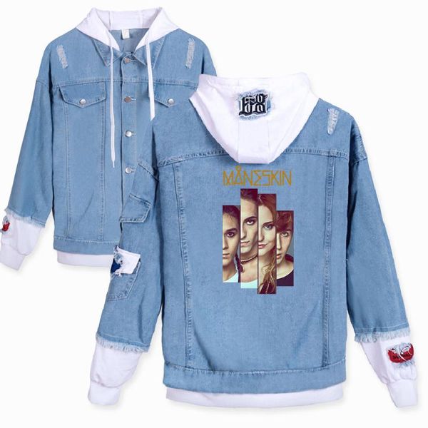 

men's jackets maneskin merch denim jacket men trendy jean spring casual coats streetwear for women and, Black;brown