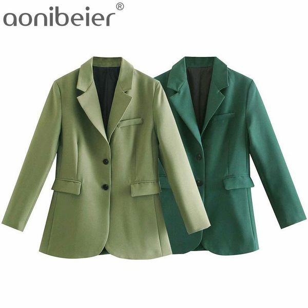 

women's suits & blazers aonibeier 2021 autumn fashion notched collar flap pockets single breasted woman casual female green long jacket, White;black