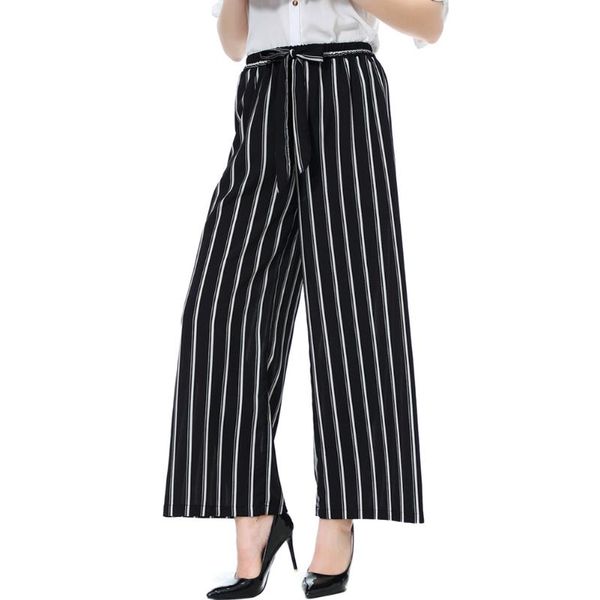 

women's pants & capris women solid color trousers cool striped loose wide leg for summer ql sale, Black;white