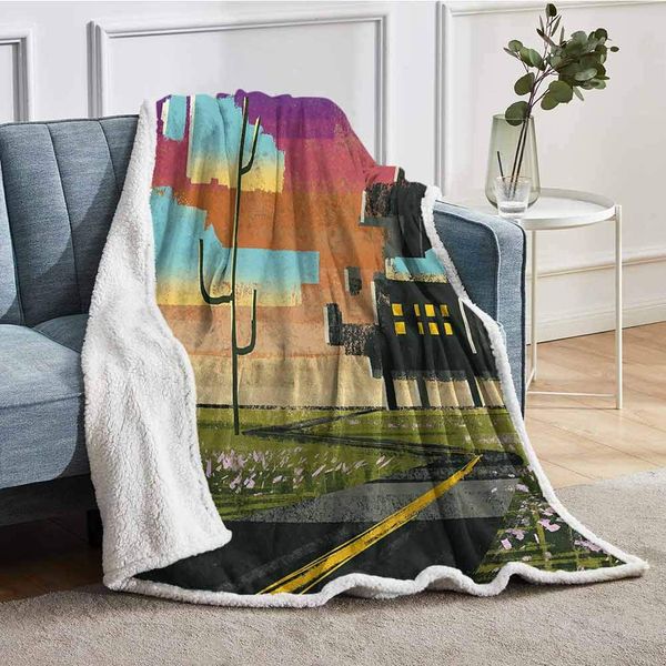 

Customized Blanket Trippy Futuristic Landscape Collage in Paint Effect Apartment in Cloud Fuzzy Throw Blanket for CouchMulti