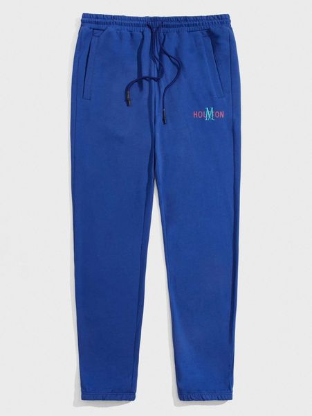

men letter embroidery drawstring waist sweatpants v6yj#, Black