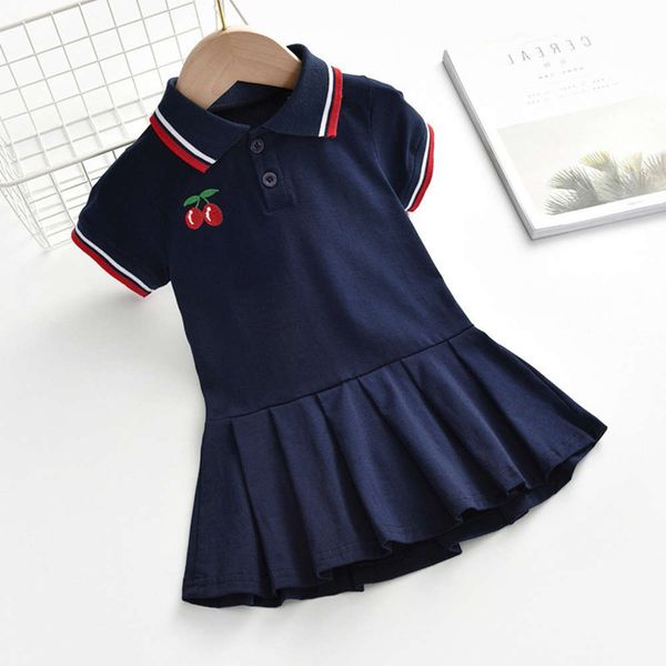 

children's suit lace lapel collar embroidery bee short sleeve dress kids elegant summer baby girl designer clothes, White