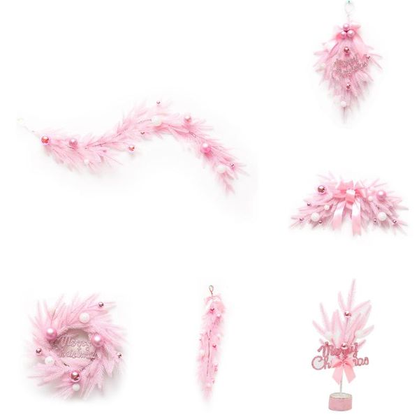 

christmas decorations 1pcs pink handmade rattan ornaments flower branch snow ball garland wreath hanging xmas party home 2021